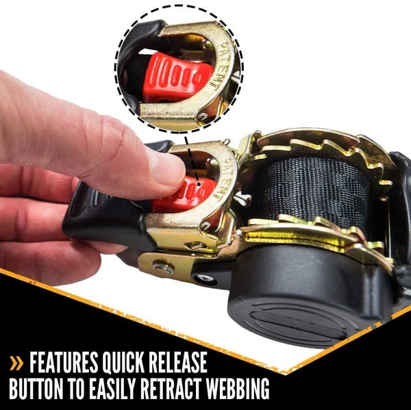 Pack of 04 -  Retractable Auto Ratchet Strap with RAIL BRACKET BUNDLE