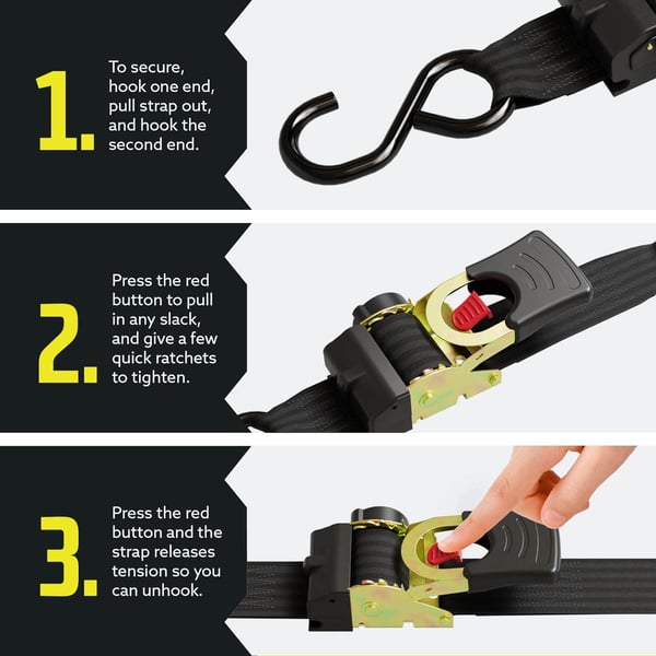 Pack of 04 -  Retractable Auto Ratchet Strap with RAIL BRACKET BUNDLE