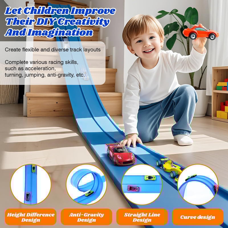 Flex Tracks 15Ft for Kids, STEM Flexible Race Car Ramp Track