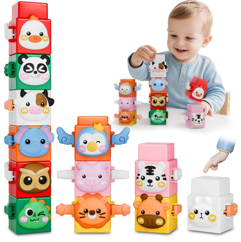 Pack Of 03 - Baby Stacking Toy – Animal Stacking Blocks Set