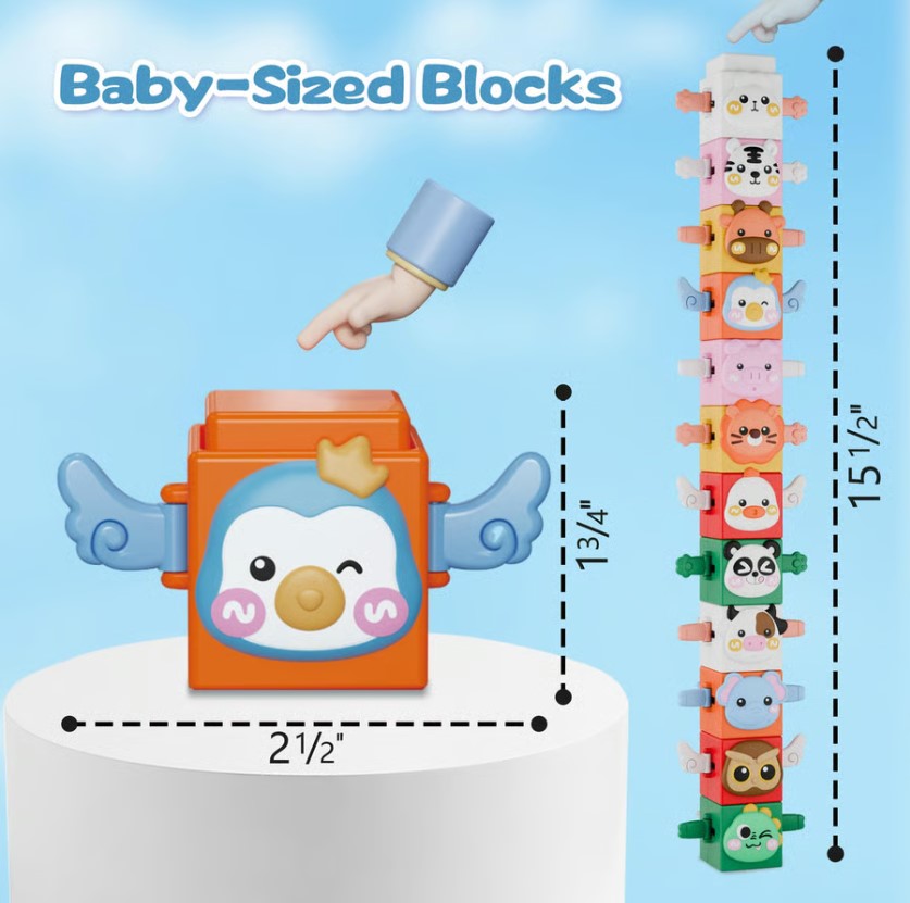 Pack Of 03 - Baby Stacking Toy – Animal Stacking Blocks Set