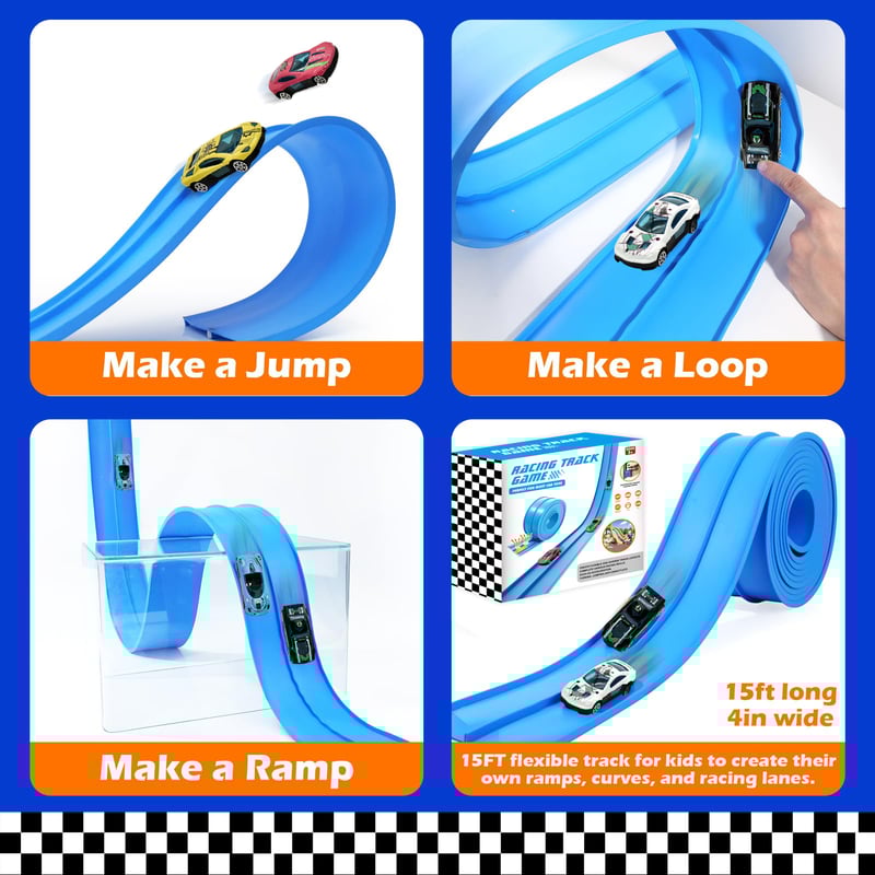 Flex Tracks 15Ft for Kids, STEM Flexible Race Car Ramp Track