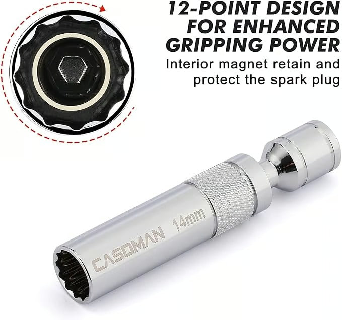 Pack Of 02 - 6PCS 3/8-Inch Drive Magnetic Swivel Spark Plug Socket Set