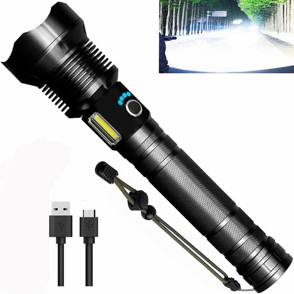 Pack Of 02 -  LED Rechargeable Tactical Laser Flashlight High Lumens