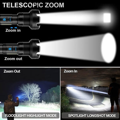 Pack Of 02 -  LED Rechargeable Tactical Laser Flashlight High Lumens