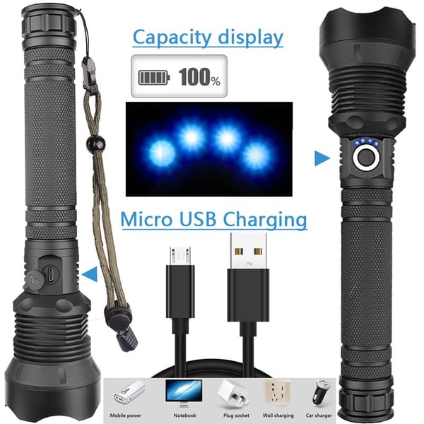 Pack Of 02 -  LED Rechargeable Tactical Laser Flashlight High Lumens