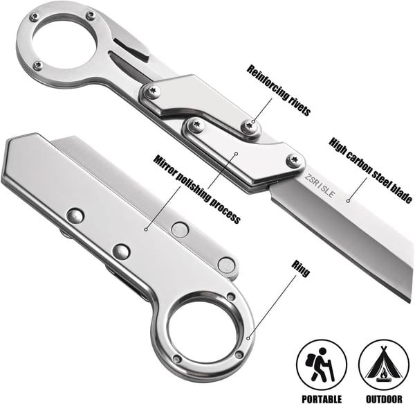 Pack Of 02 - Zsrisle 7 Inch All Steel Folding Knife, Outdoor Hunting Tactical Knife