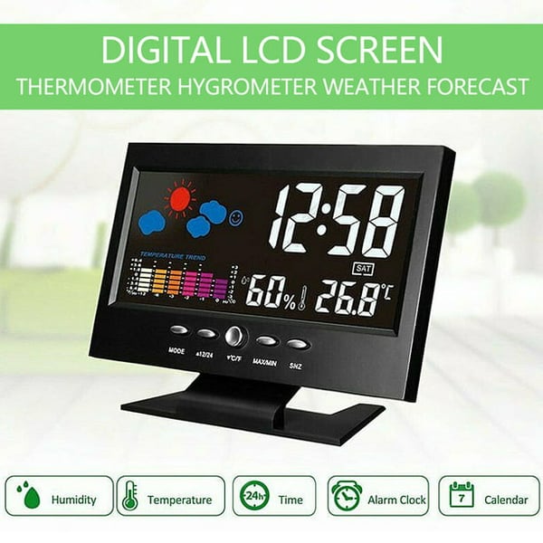 Digital LED Temperature Humidity Monitor Weather Forecast LED Table Alarm Clock