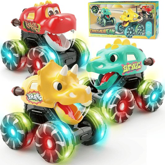 Pack Of 03 - Press & Go Dino Truck Toy with Motion Activated Light for Toddlers