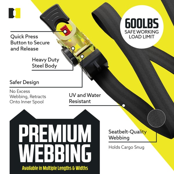 Pack of 04 -  Retractable Auto Ratchet Strap with RAIL BRACKET BUNDLE