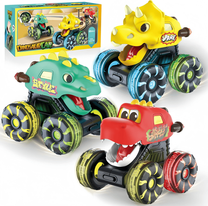 Pack Of 03 - Press & Go Dino Truck Toy with Motion Activated Light for Toddlers