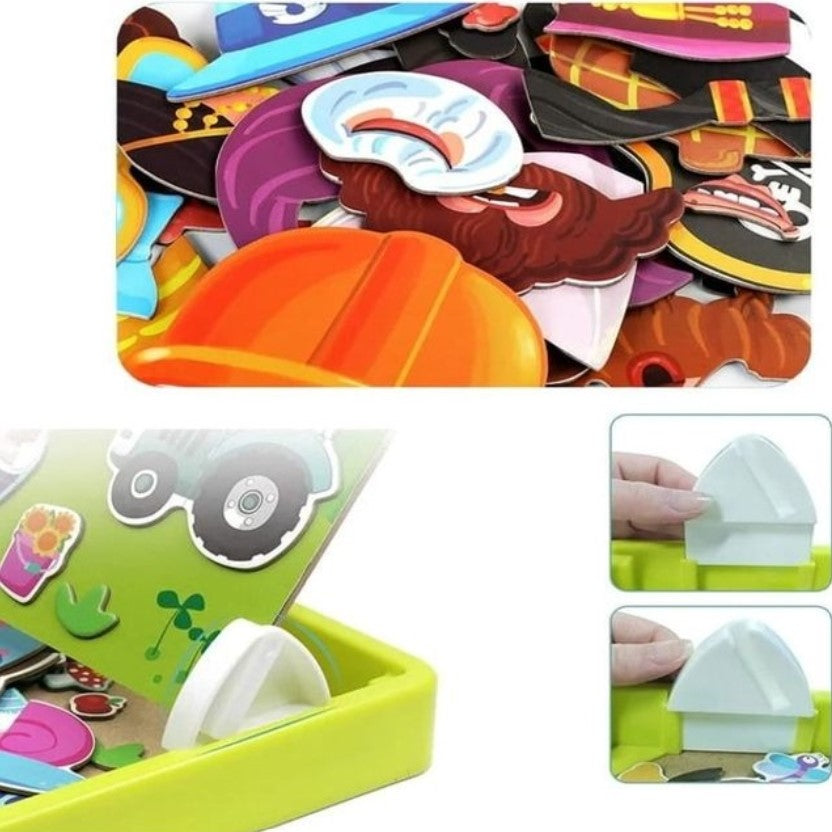Pack Of 03 - Magnetic Puzzles Face Dress Up Travel Game Double Side Preschool Educational Learning Toy for Kids