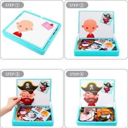 Pack Of 03 - Magnetic Puzzles Face Dress Up Travel Game Double Side Preschool Educational Learning Toy for Kids