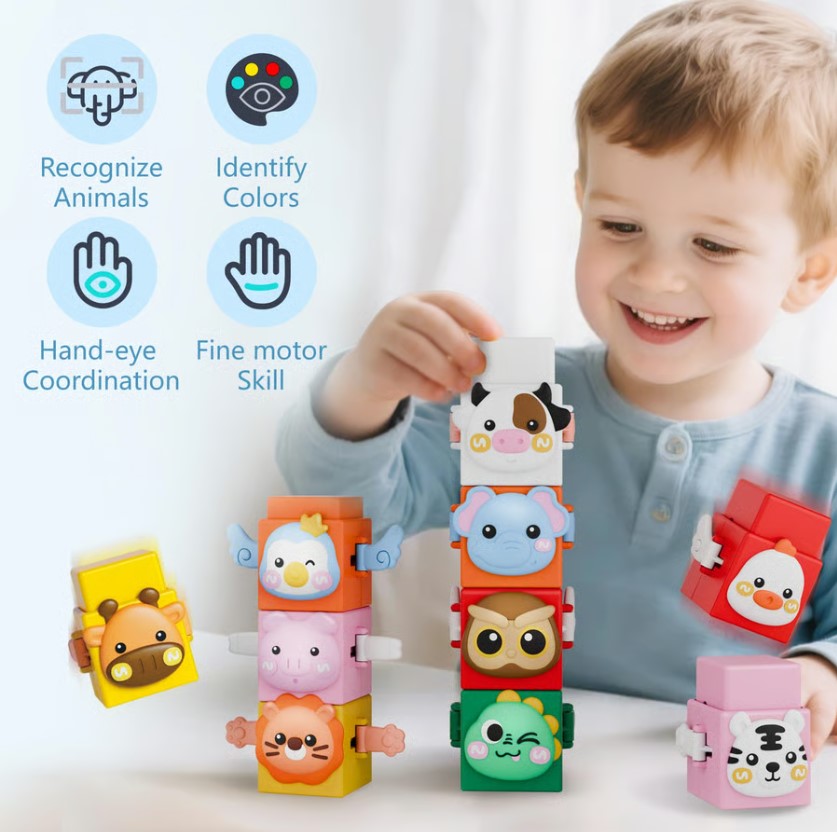 Pack Of 03 - Baby Stacking Toy – Animal Stacking Blocks Set