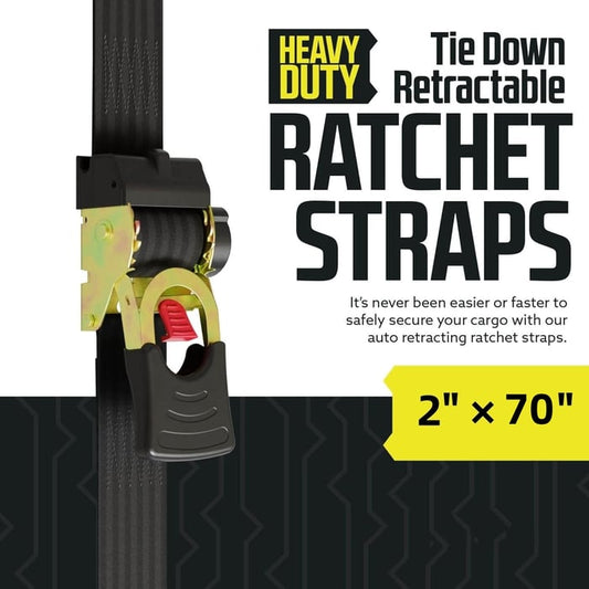 Pack of 04 -  Retractable Auto Ratchet Strap with RAIL BRACKET BUNDLE