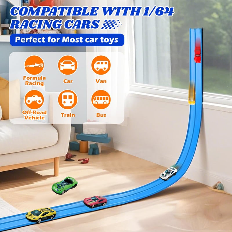 Flex Tracks 15Ft for Kids, STEM Flexible Race Car Ramp Track