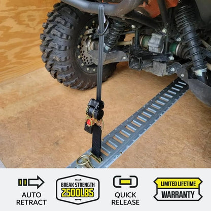 Pack of 04 -  Retractable Auto Ratchet Strap with RAIL BRACKET BUNDLE