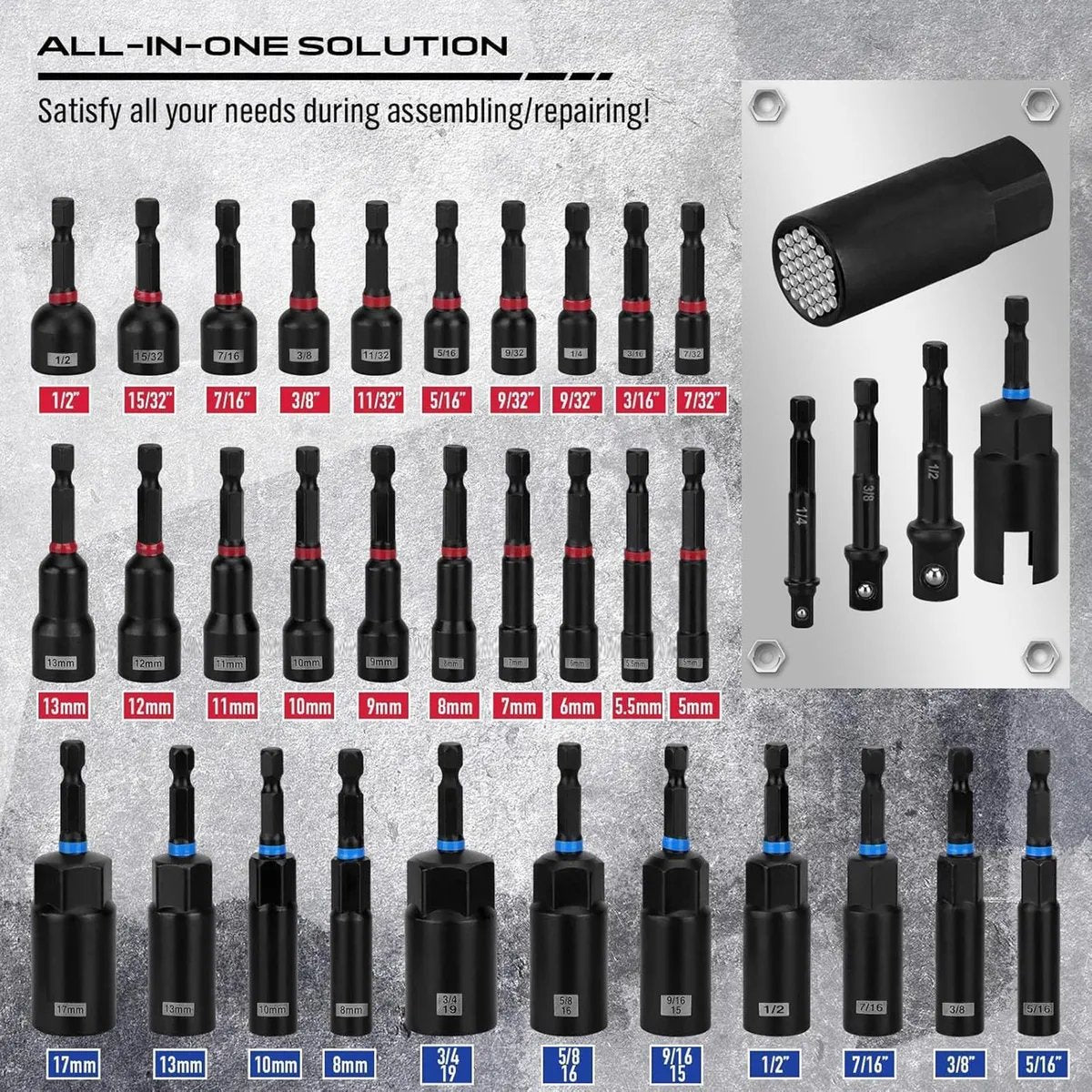 Pack Of 02 - 80-Piece Magnetic Impact Nut Driver Set Metric & SAE