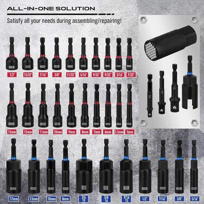 Pack Of 02 - 80-Piece Magnetic Impact Nut Driver Set Metric & SAE