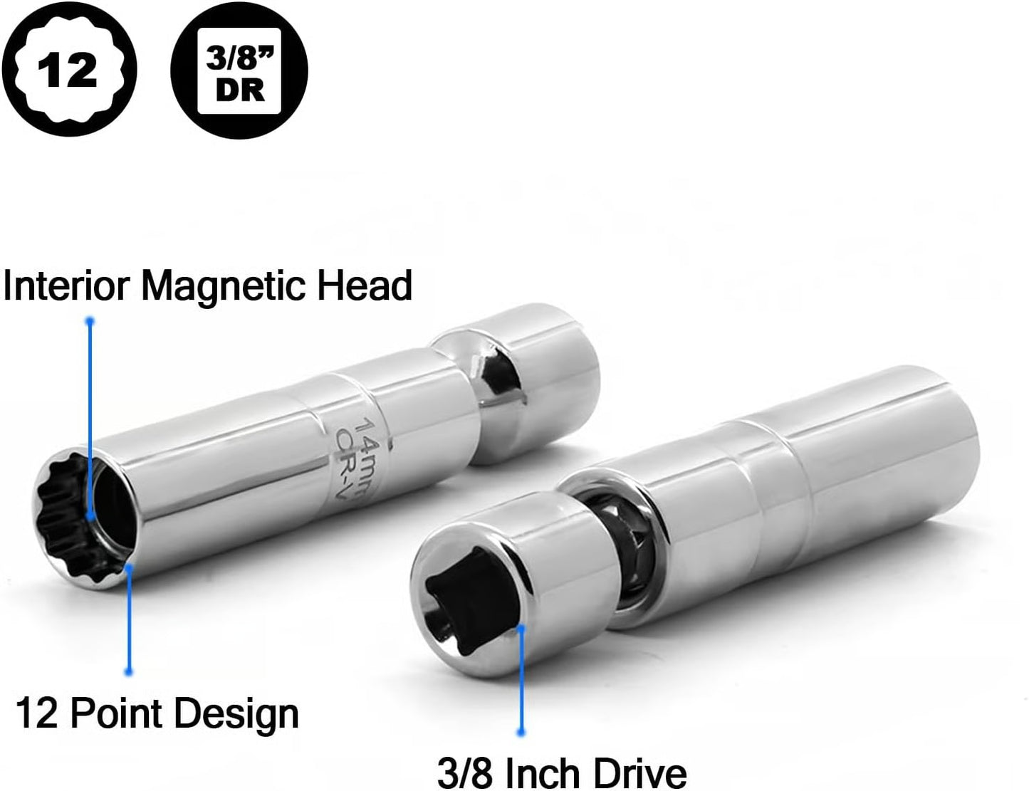 Pack Of 02 - 6PCS 3/8-Inch Drive Magnetic Swivel Spark Plug Socket Set