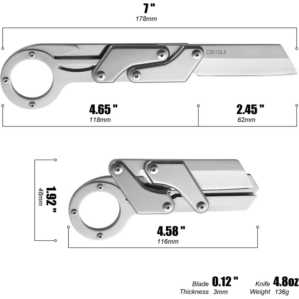 Pack Of 02 - Zsrisle 7 Inch All Steel Folding Knife, Outdoor Hunting Tactical Knife